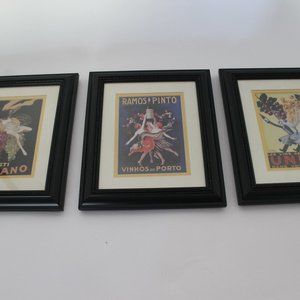 Custom Framed Set of 3 Vintage Prints_Black Frames_Size 10" x 12"